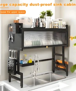 Dustproof Kitchen Organizer Rack, Kitchen Storage Cabinet, Dish Draining Dustproof Rack, Chopstick Holder, Dish and Sink Rack