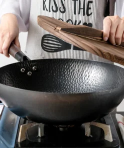 Pure Iron wok cast iron pan Non-coated Pot General use for Gas and Induction Cooker 32cm Chinese Wok Cookware Pan