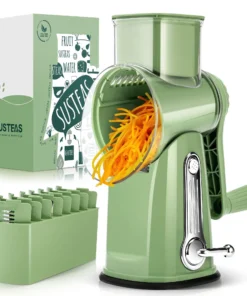 Rotary Cheese Grater with Handle - Food Shredder with 5 Well-designed Blades & Strong Suction Base, Round Mandoline Slicer