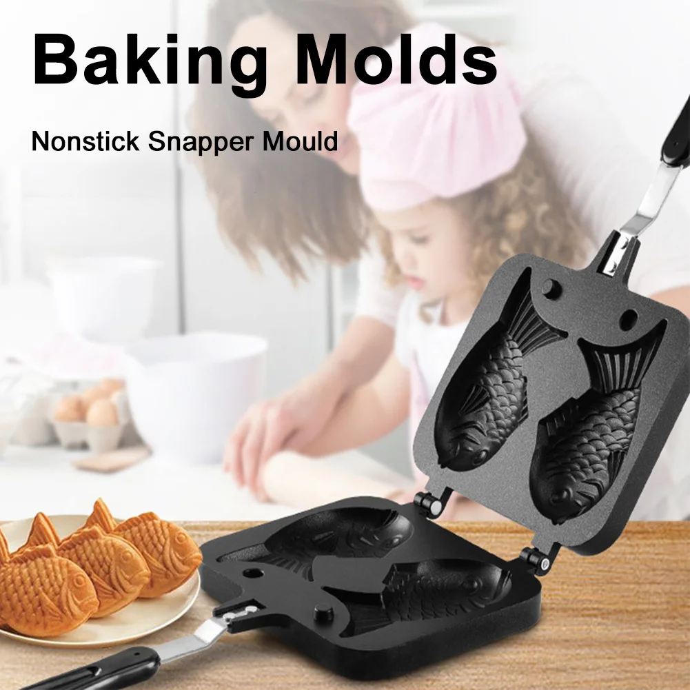 Double Fish Shaped Taiyaki Dessert Waffle Cake Maker Pan Non Stick Fry Pan Waffle Molds Aluminum Alloy Taiyaki Cooking Bakeware - Image 4