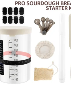 Sourdough Starter Jar Kit 1000ml Large Capacity Sourdough Starter Container with Silicone Lid Spatula Feeding Band Baking Tool