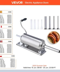 2.5L Manual Sausage Stuffer Made of Food-Grade Stainless Steel & 8 Stuffing Tubes for Home Kitchen Restaurant Commercial