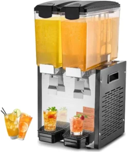 Commercial Beverage Dispenser, 2 Tanks 10 L / 10.6 QT Per Tank Juice Dispenser, 270W Stainless Steel Ice Tea Drink Machine