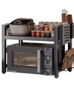 1 set of 2-layer microwave rack,Desktop organizer, Stainless steel,retractable kitchen storage rack, retractable small microwave