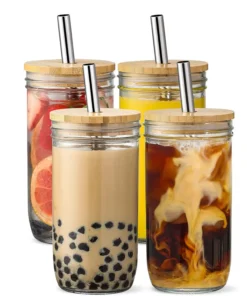 730ml Glass Cup With Lid and Straw Transparent Bubble Tea Cup Juice Glass Beer Can Milk Mocha Cups Breakfast Mug Drinkware